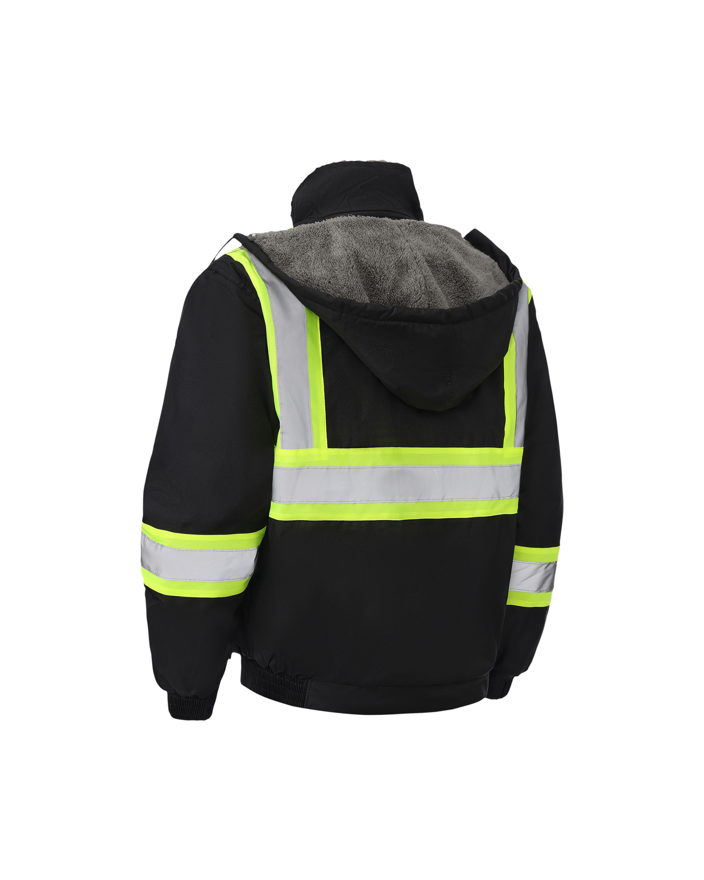 Chaqueta de seguridad impermeable con capucha y forro reflectante ANSI/ISEA 107-2020 de Kiwi, color negro (71203)