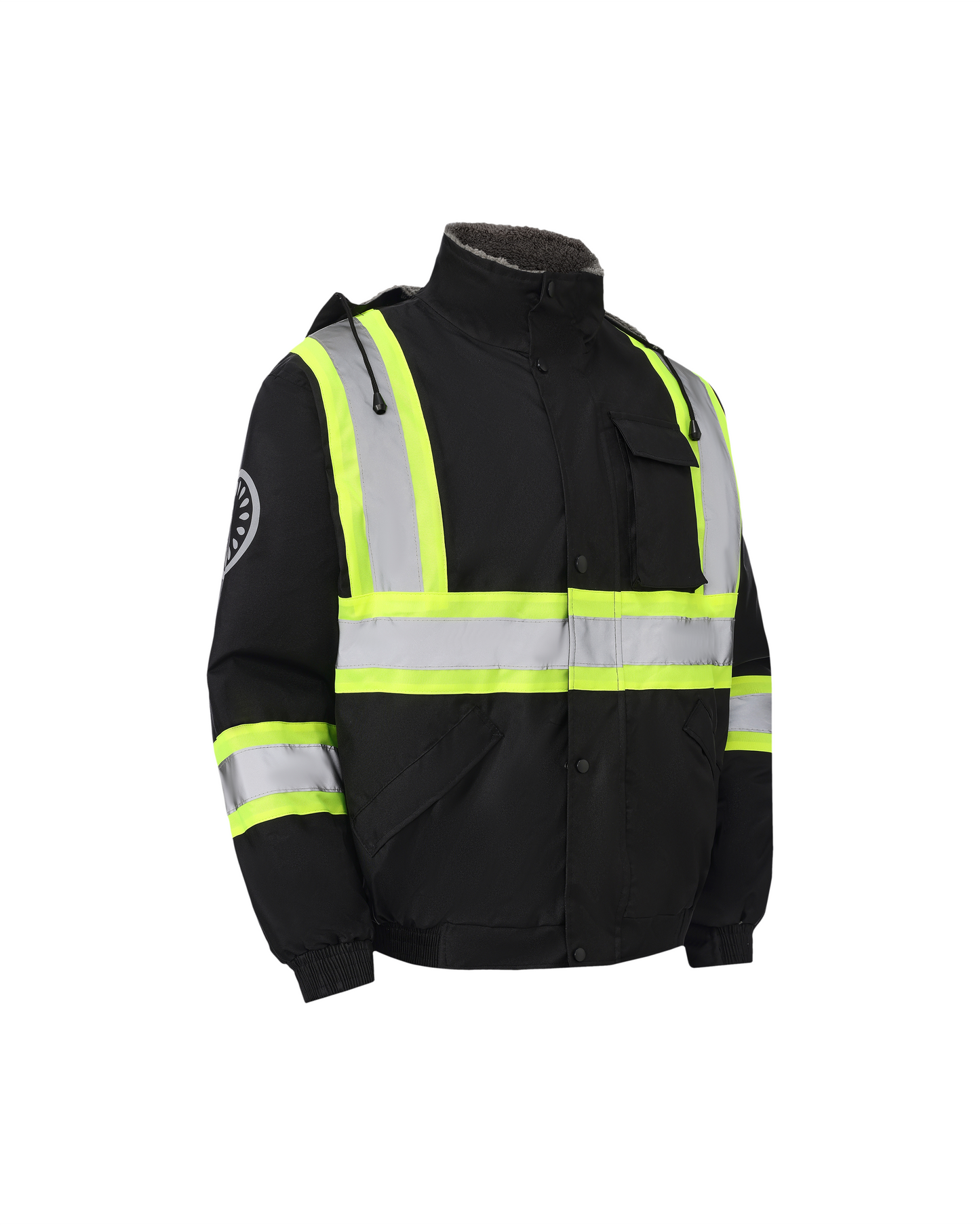 Chaqueta de seguridad impermeable con capucha y forro reflectante ANSI/ISEA 107-2020 de Kiwi, color negro (71203)