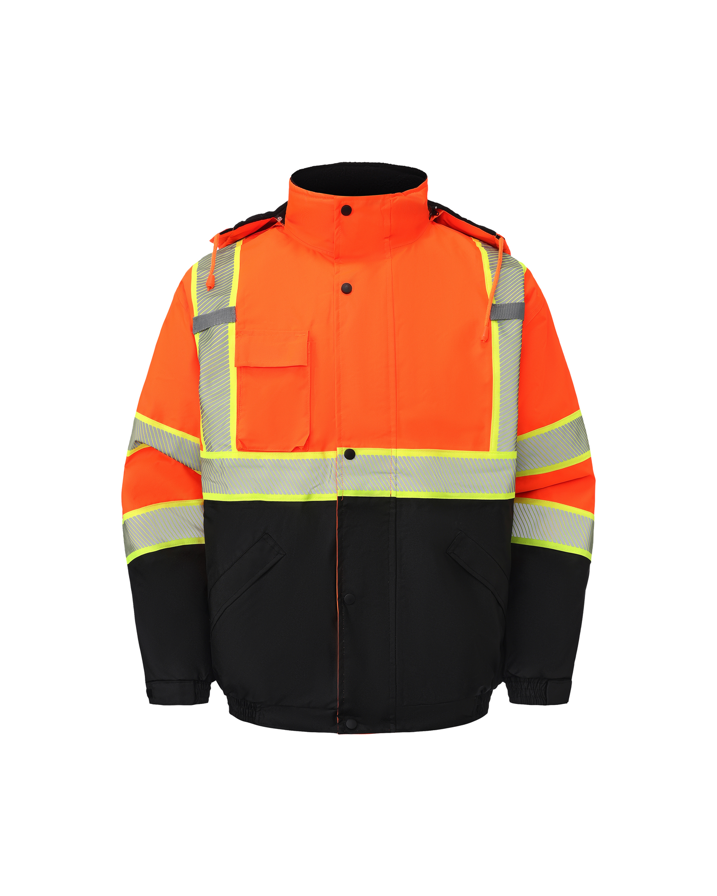 Kingstone High Visibility Hooded and Sherpa Lined Two-Tone, Contrast Trimmed Orange Safety Jacket