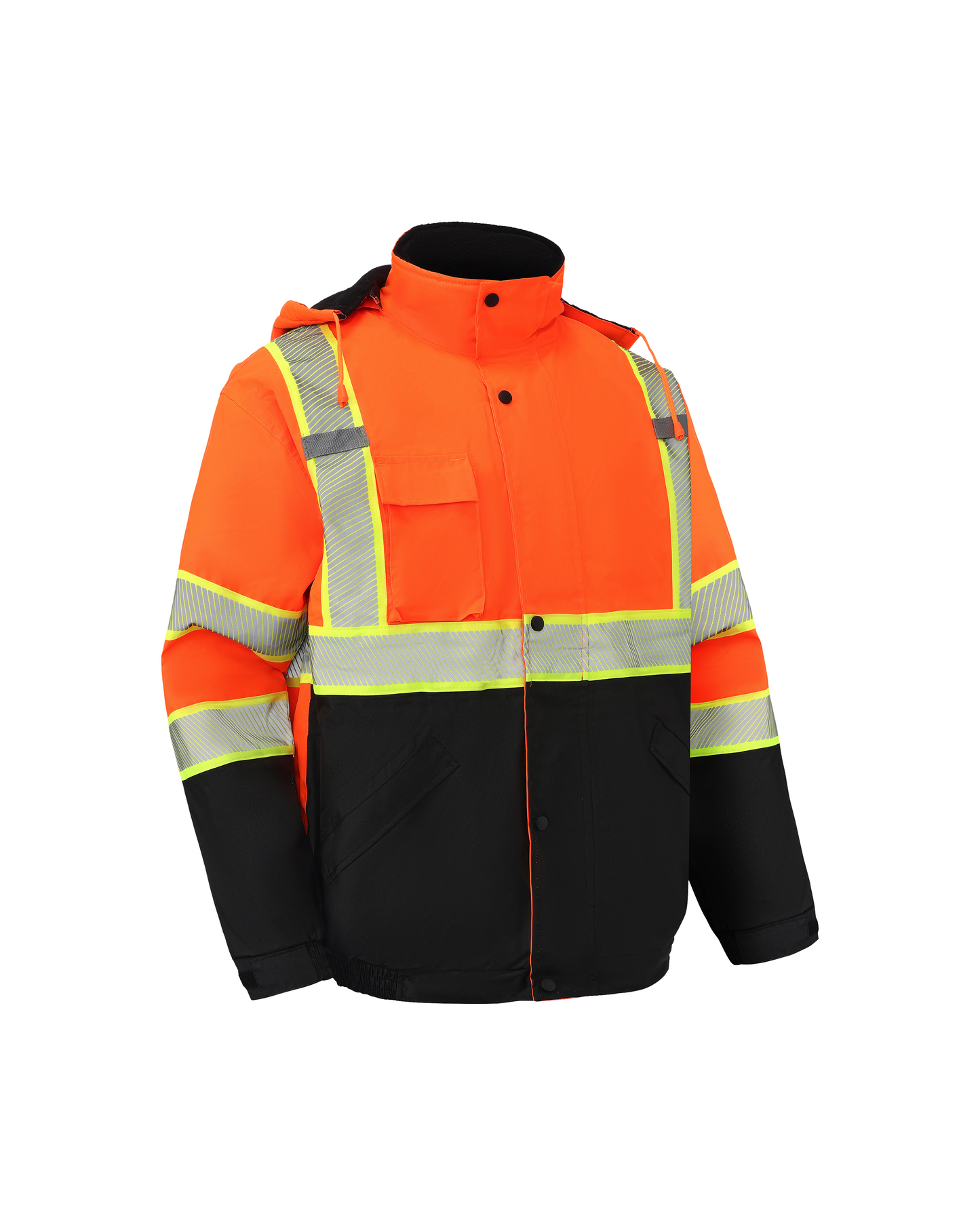 Kingstone High Visibility Hooded and Sherpa Lined Two-Tone, Contrast Trimmed Orange Safety Jacket