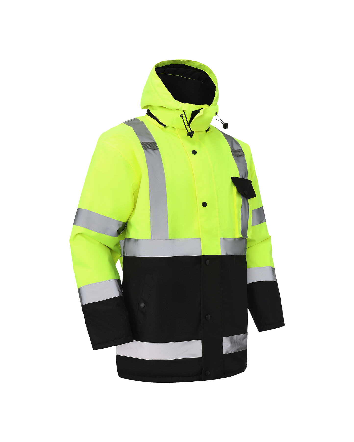 Kiwi High Visibility Hooded & Quilt Lined ANSI/ISEA 107-2020, Type R, Class 3 Two Tone Water Resistant Neon Safety Jacket (71300)