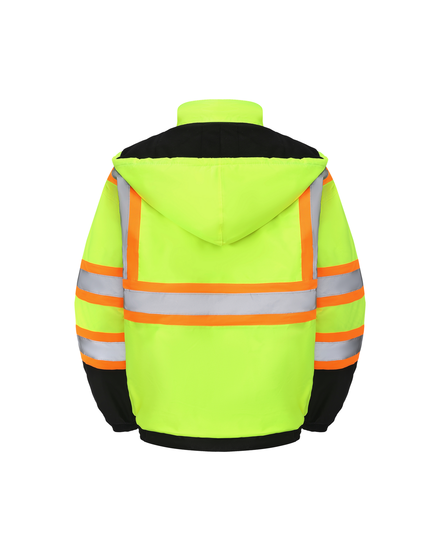 Kingstone High Visibility Hooded and Sherpa Lined Two-Tone, Contrast Trimmed Neon Safety Jacket