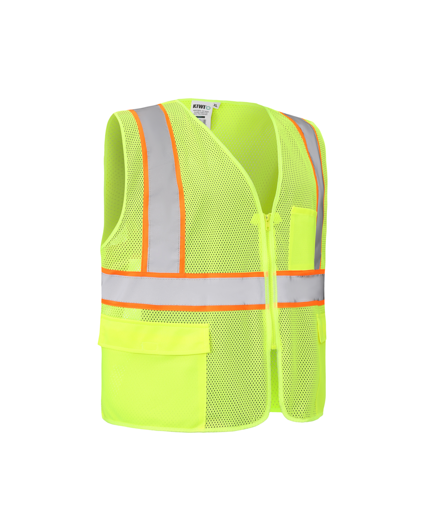 Chaleco de seguridad de neón de alta visibilidad ANSI/ISEA 107-2020, tipo R, clase 2 de Kiwi (70103)