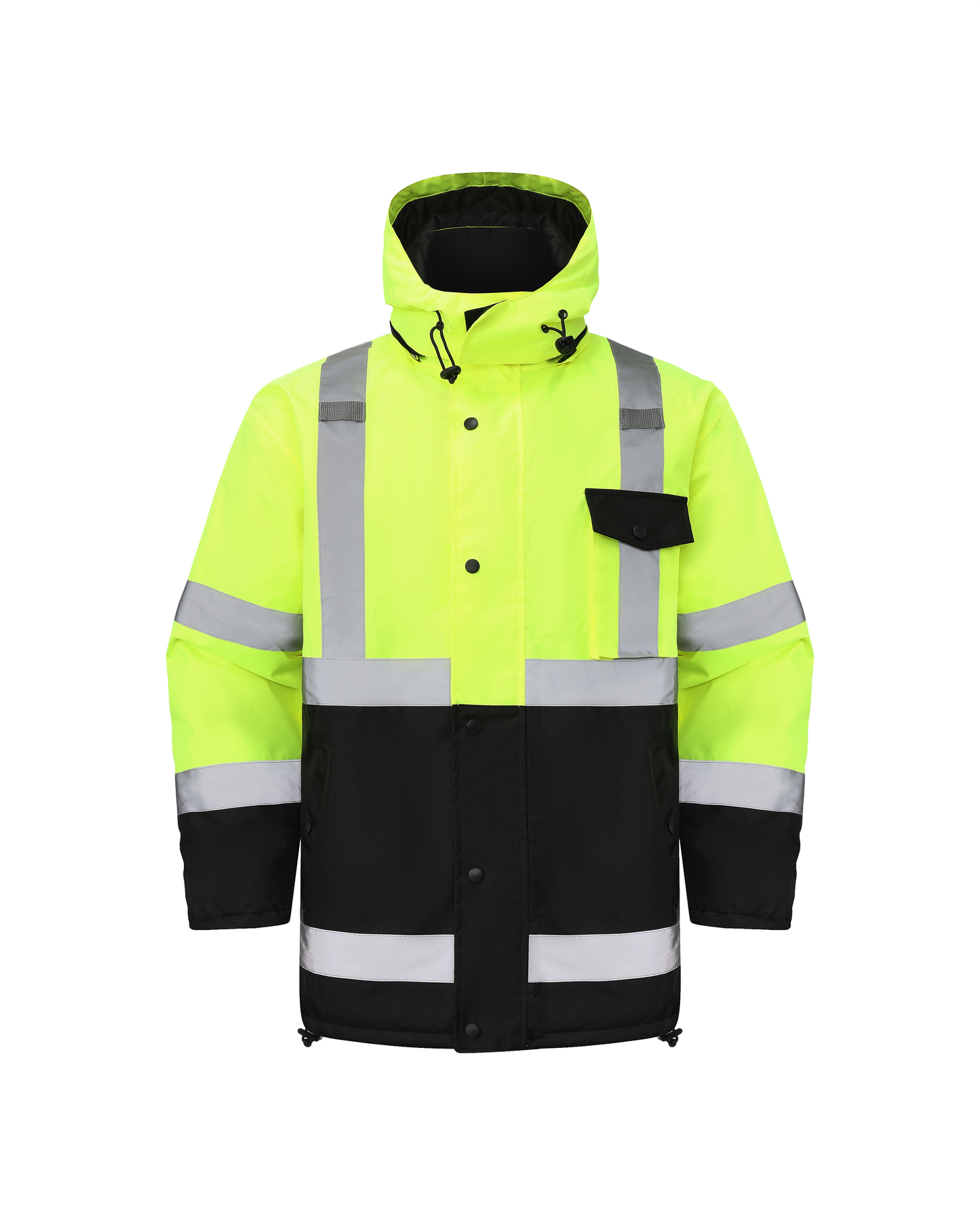 Kiwi High Visibility Hooded & Quilt Lined ANSI/ISEA 107-2020, Type R, Class 3 Two Tone Water Resistant Neon Safety Jacket (71300)