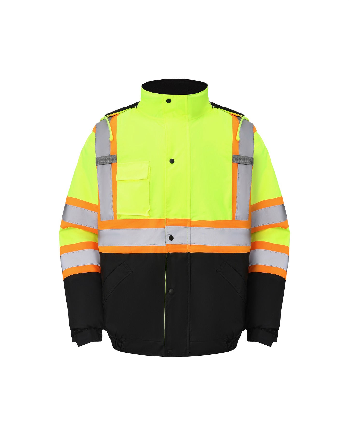 Kingstone High Visibility Hooded and Sherpa Lined Two-Tone, Contrast Trimmed Neon Safety Jacket