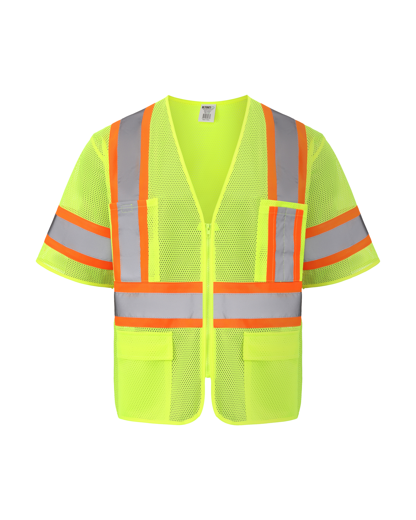 Kiwi High Visibility ANSI/ISEA 107-2020, Type R, Class 3 Contrast Trimmed Neon Short Sleeve Safety Vest (72100)