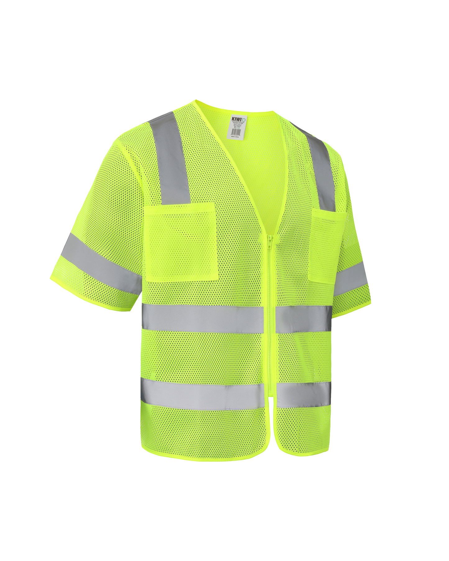 Kiwi High Visibility ANSI/ISEA 107-2020, Type R, Class 3 Dual Band Neon Short Sleeve Safety Vest (72200)