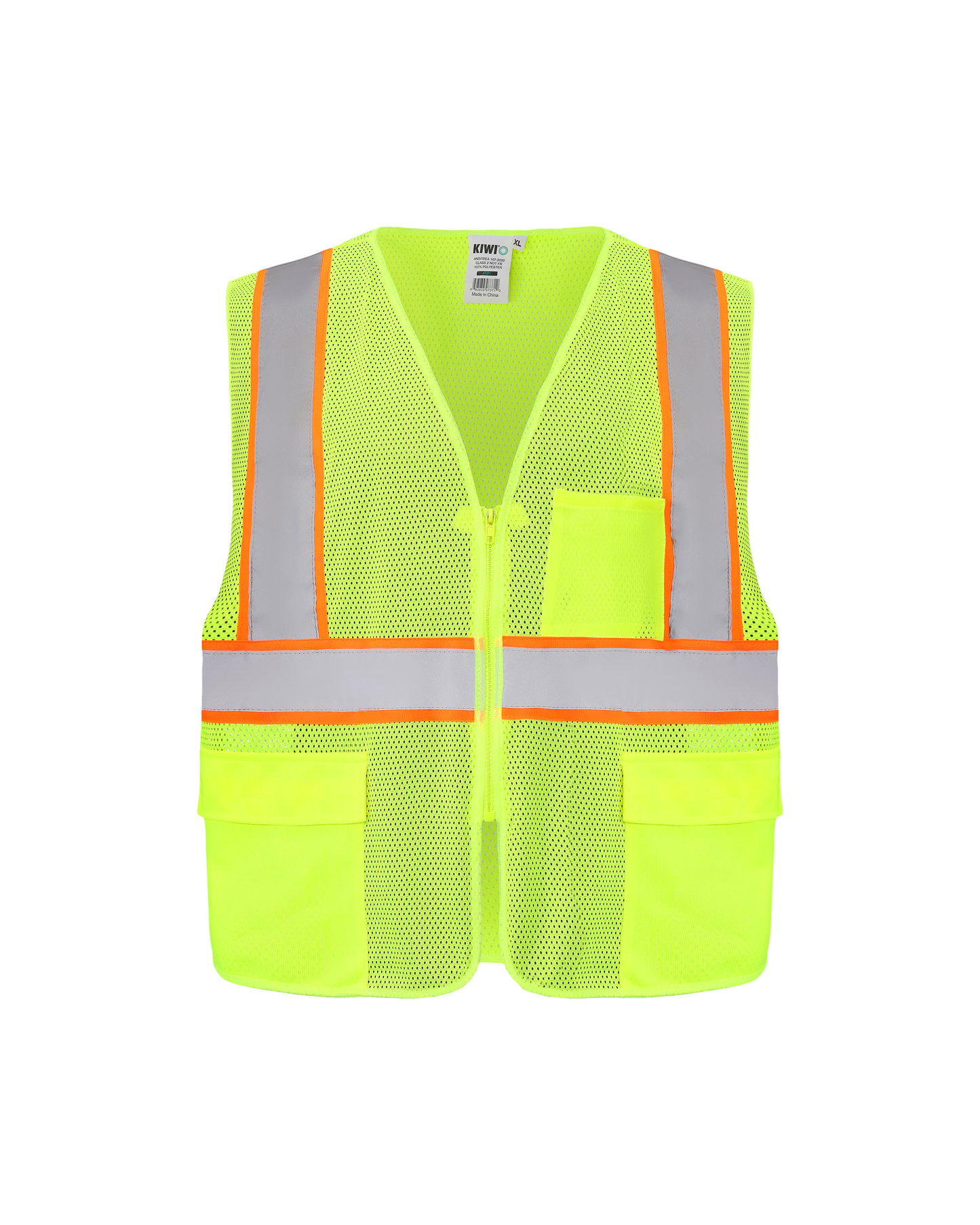 Chaleco de seguridad de neón de alta visibilidad ANSI/ISEA 107-2020, tipo R, clase 2 de Kiwi (70103)