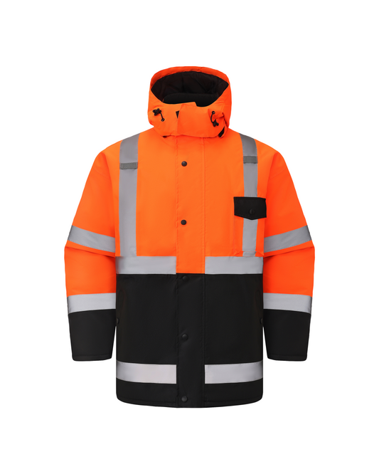 Kiwi High Visibility Hooded & Quilt Lined ANSI/ISEA 107-2020, Type R, Class 3 Two Tone Water Resistant Orange Safety Jacket (71400)