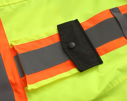 Kiwi High Visibility 3-in-1 Hooded & Fleece Lined ANSI/ISEA 107-2020, Type R, Class 3 Two Tone, Contrast Trimmed Water Resistant Neon Safety Jacket [71500]