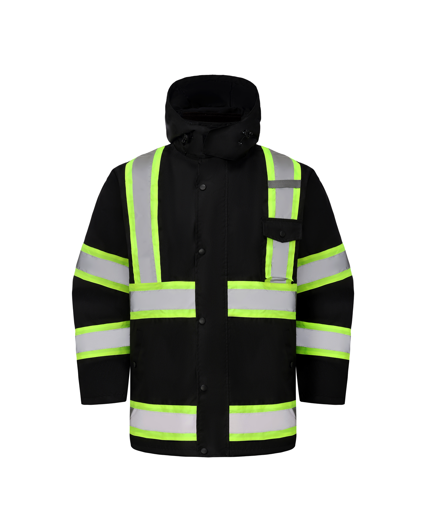 Kiwi High Visibility 3-in-1 Hooded & Fleece Lined ANSI/ISEA 107-2020 Reflector Contrast Trimmed Water Resistant Black Safety Jacket [71600]