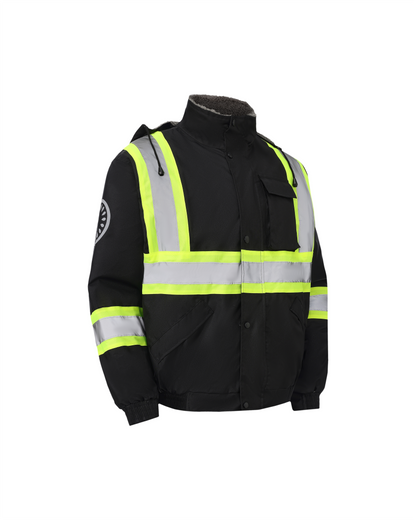 Chaqueta de seguridad impermeable con capucha y forro reflectante ANSI/ISEA 107-2020 de Kiwi, color negro (71203)