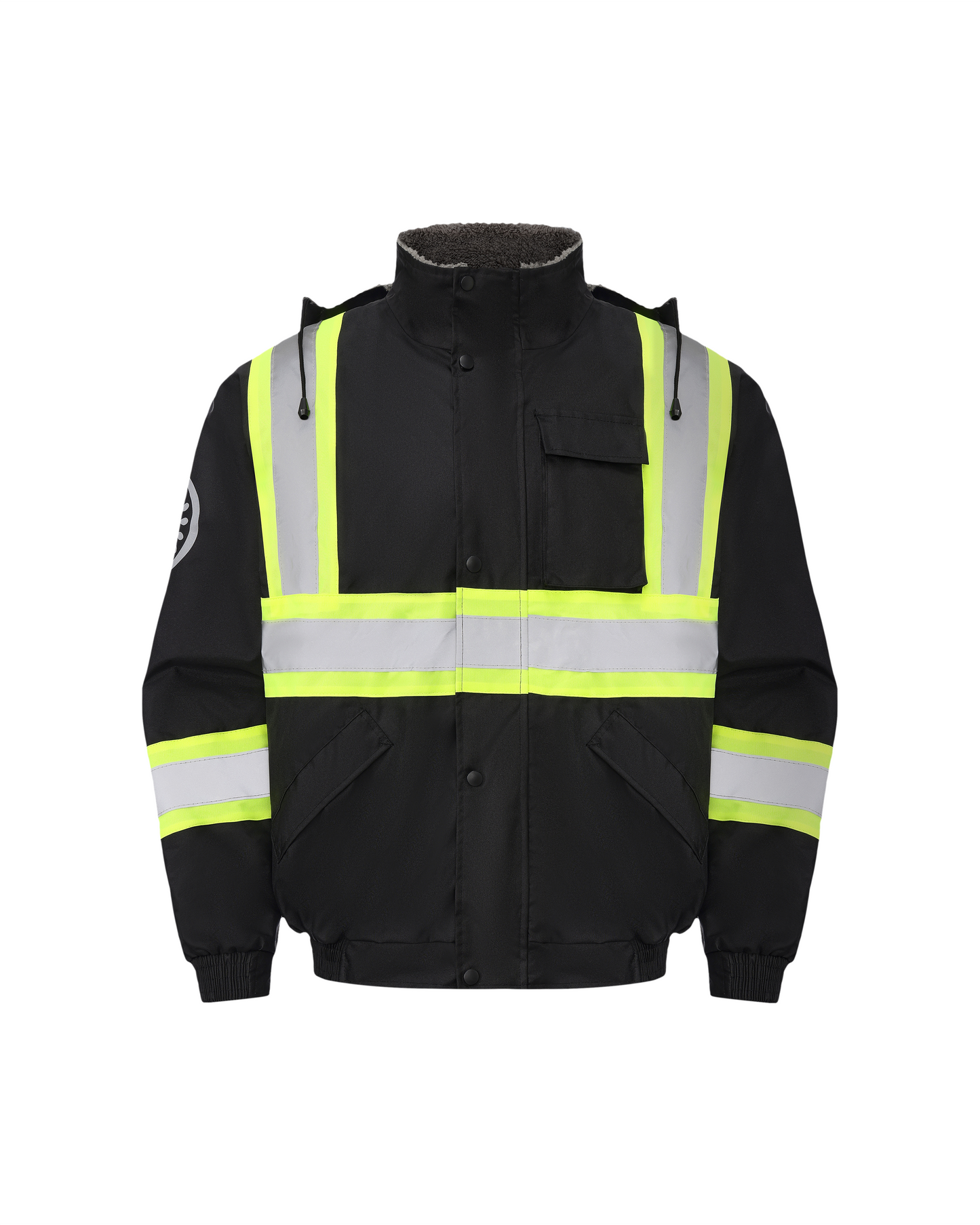 Chaqueta de seguridad impermeable con capucha y forro reflectante ANSI/ISEA 107-2020 de Kiwi, color negro (71203)
