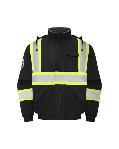 Chaqueta de seguridad impermeable con capucha y forro reflectante ANSI/ISEA 107-2020 de Kiwi, color negro (71203)