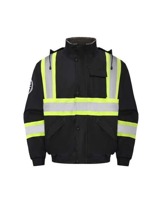 Kiwi High Visibility Hooded & Sherpa Lined ANSI/ISEA 107-2020 Contrast Trimmed Water Resistant Black Safety Jacket (71200)