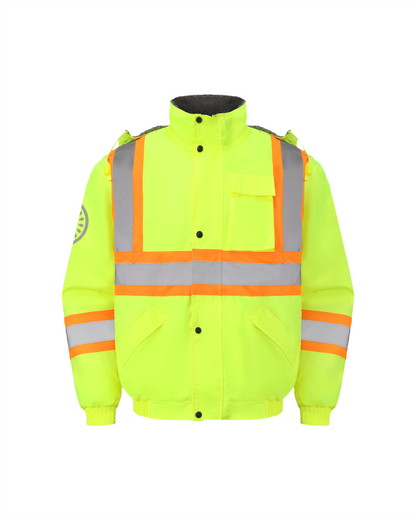 Chaqueta de seguridad impermeable con capucha y forro de color neón de Kiwi, conforme a ANSI/ISEA 107-2020, tipo R, clase 2 (71103)