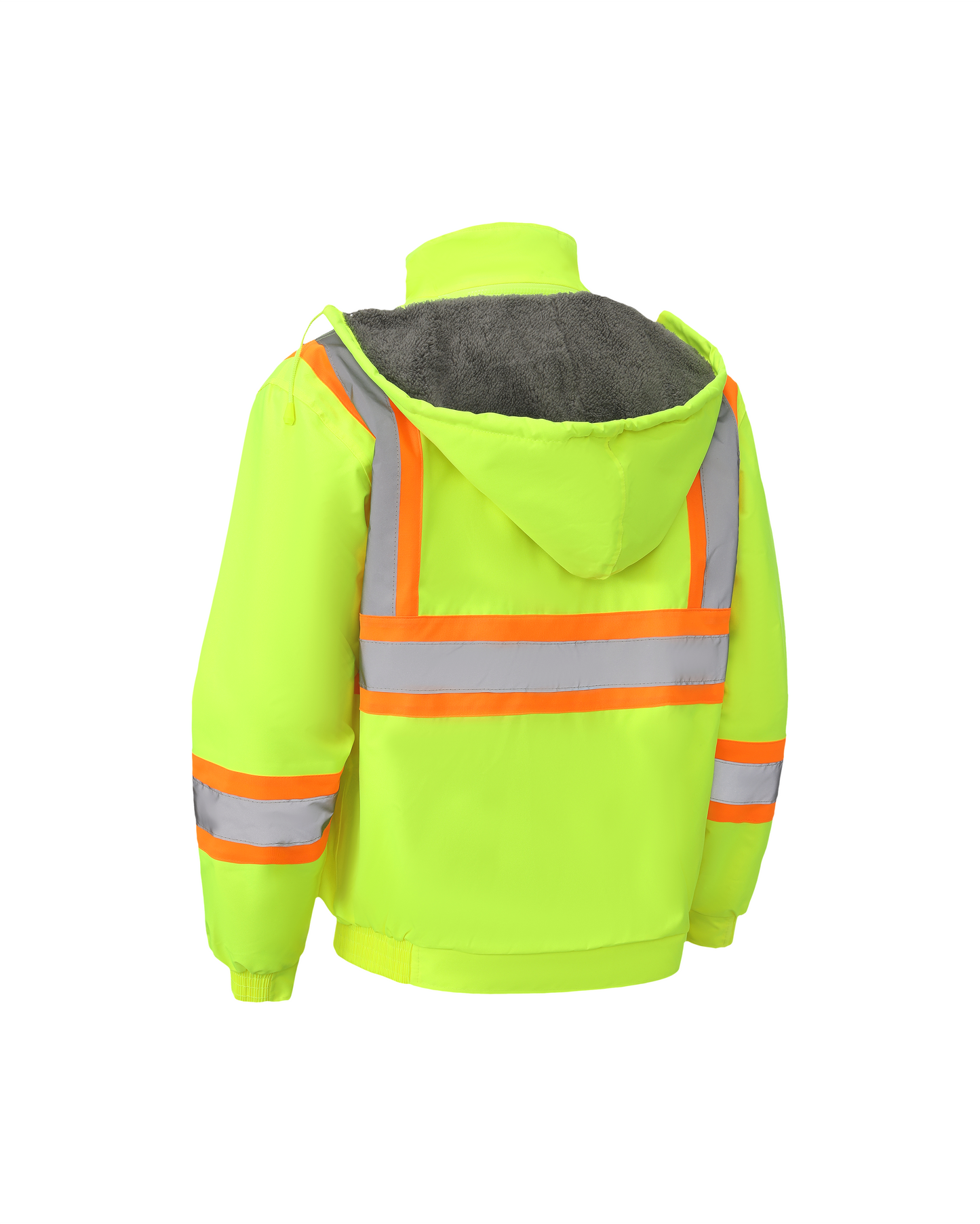 Chaqueta de seguridad impermeable con capucha y forro de color neón de Kiwi, conforme a ANSI/ISEA 107-2020, tipo R, clase 2 (71103)