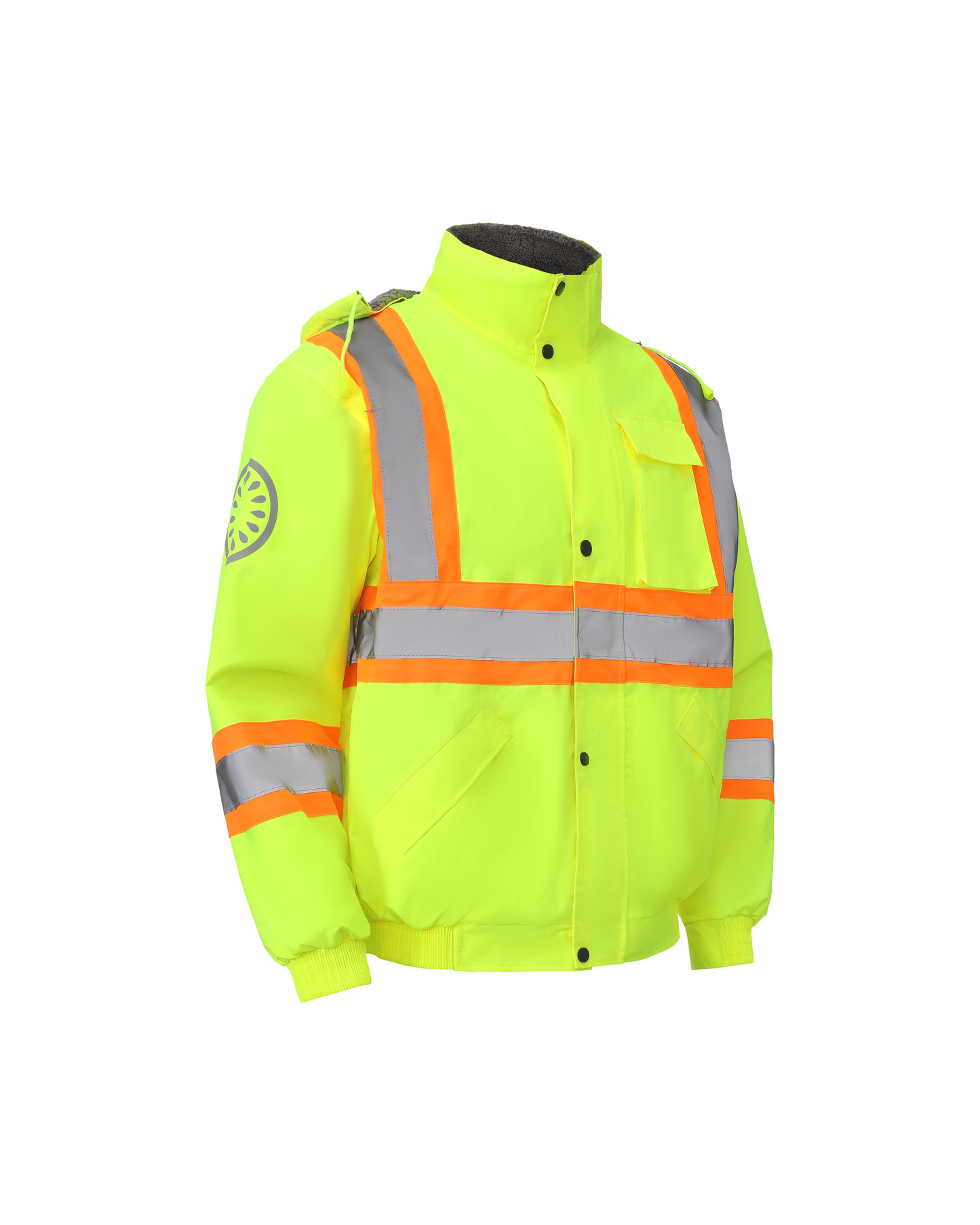 Chaqueta de seguridad impermeable con capucha y forro de color neón de Kiwi, conforme a ANSI/ISEA 107-2020, tipo R, clase 2 (71103)