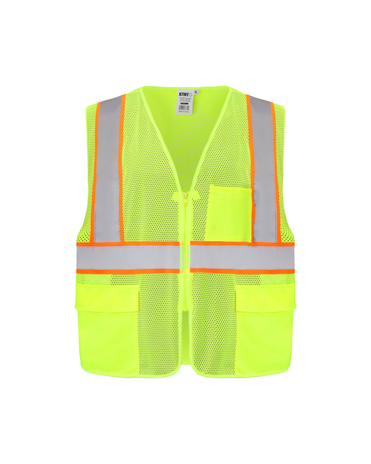 Kiwi High Visibility ANSI/ISEA 107-2020, Type R, Class 2 Contrast Trimmed Neon Safety Vest (70100)