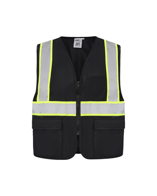 Kiwi High Visibility ANSI/ISEA 107-2020 Reflector Contrast Trimmed Black Safety Vest (70200)